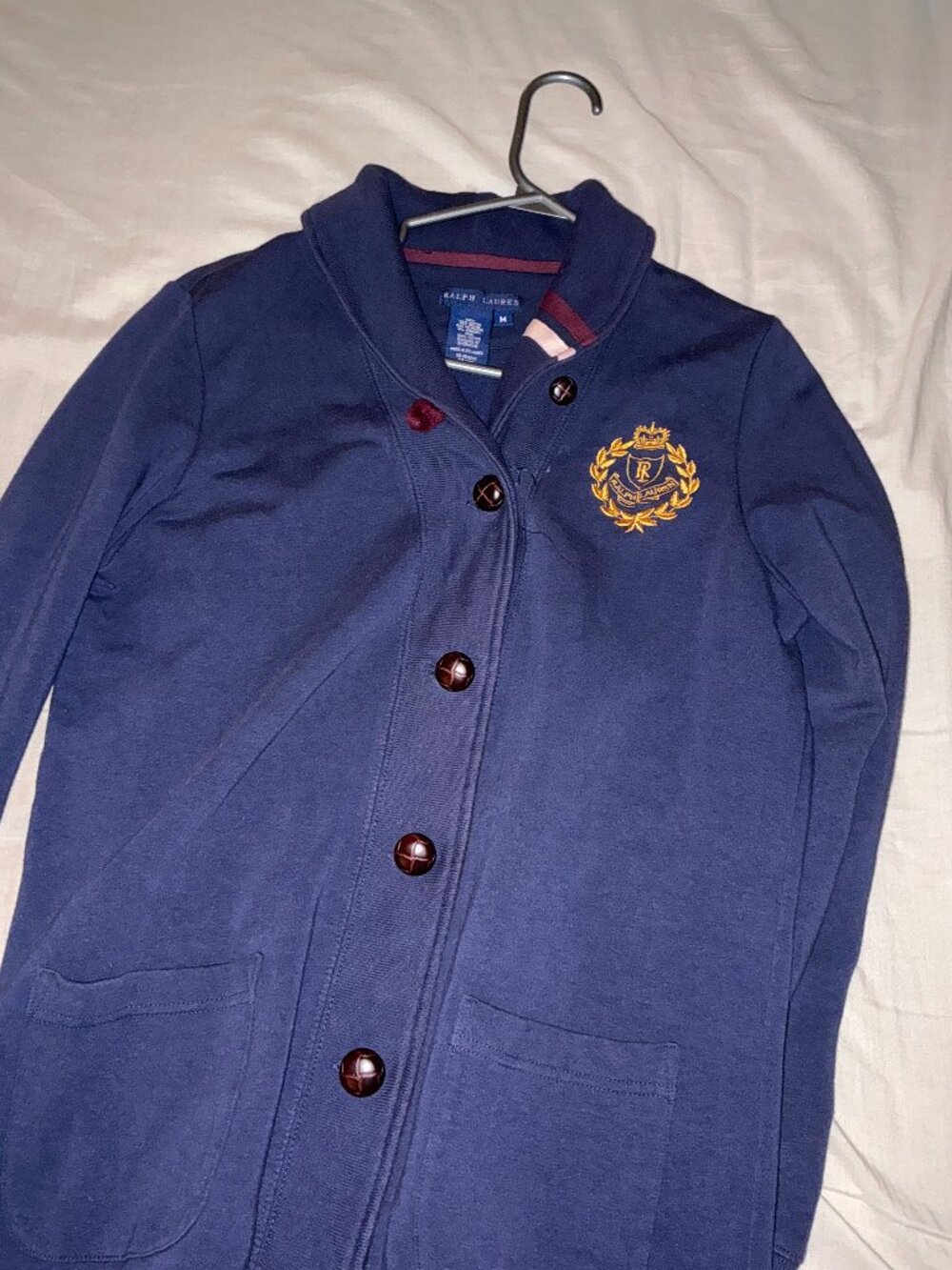 Ralph Lauren Lauren Jeans Co. navy blue crest cardigan blazer sweater